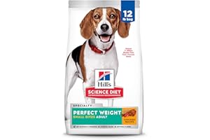 Hill's Science Diet Perfect Weight, Adult 1-6, Weight Management Support, Small Kibble, Dry Dog Food, Chicken Recipe, 12 lb Bag
