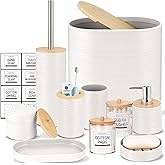 IMAVO Bathroom Accessory Set-11Pcs White Bathroom Accessories Set with Trash Can,Soap Dispenser,Soap Dish,Toothbrush Holder,Toothbrush Cup,Toilet Brush Holder,Qtip Holder Dispenser with Labels