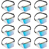 Dunzy 12 Pcs Holographic Fanny Pack Waterproof Neon Belt Bag Transparent 80s 90s Fanny Packs for Women Bachelorette Party Concerts Travel Hiking, Clear Iridescent