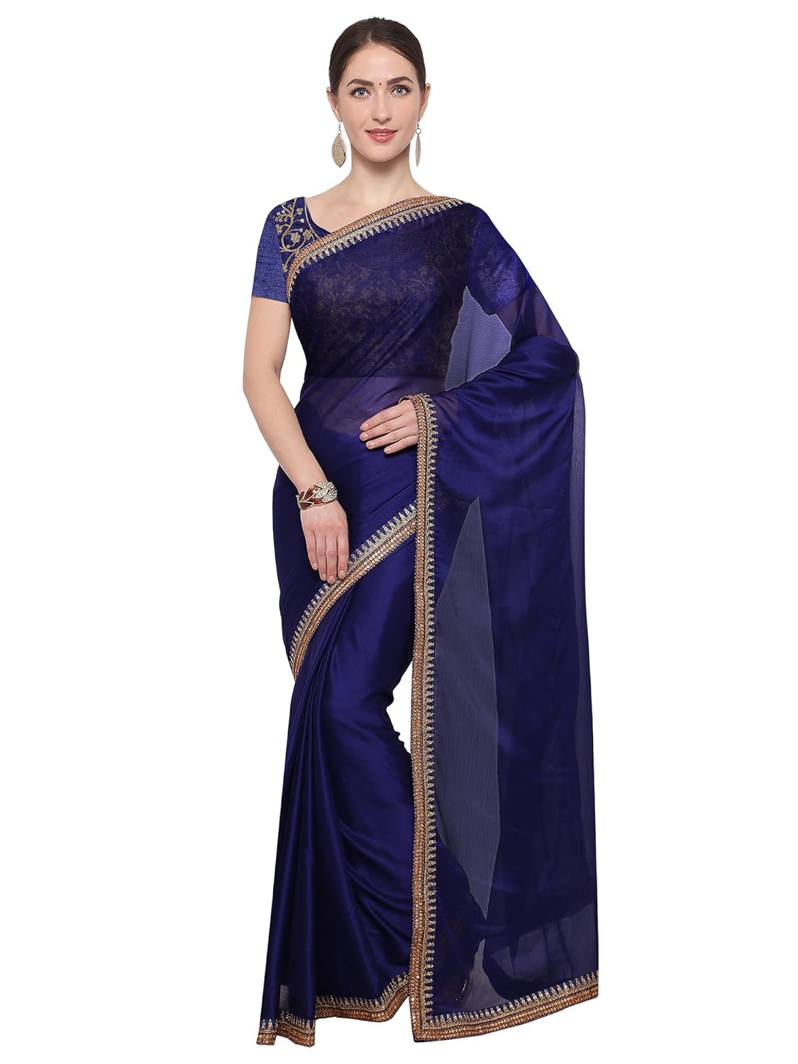navy blue simple saree