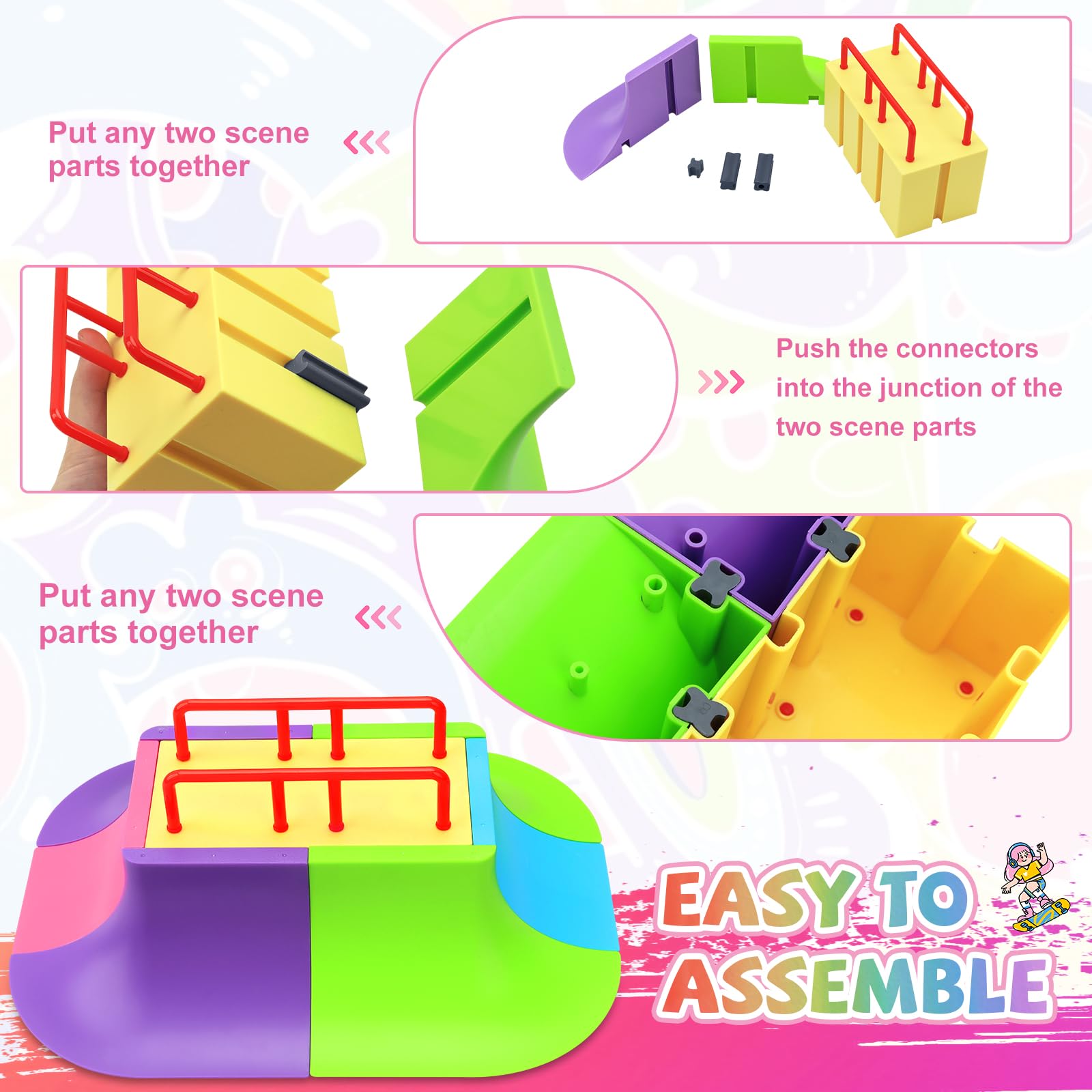 MOMSIV Finger Skateboard Park Set, 57pcs with 6 Skateboards, 31 Ramps, 1 Bicycle - Large Training Gift Toy for Ages 6+