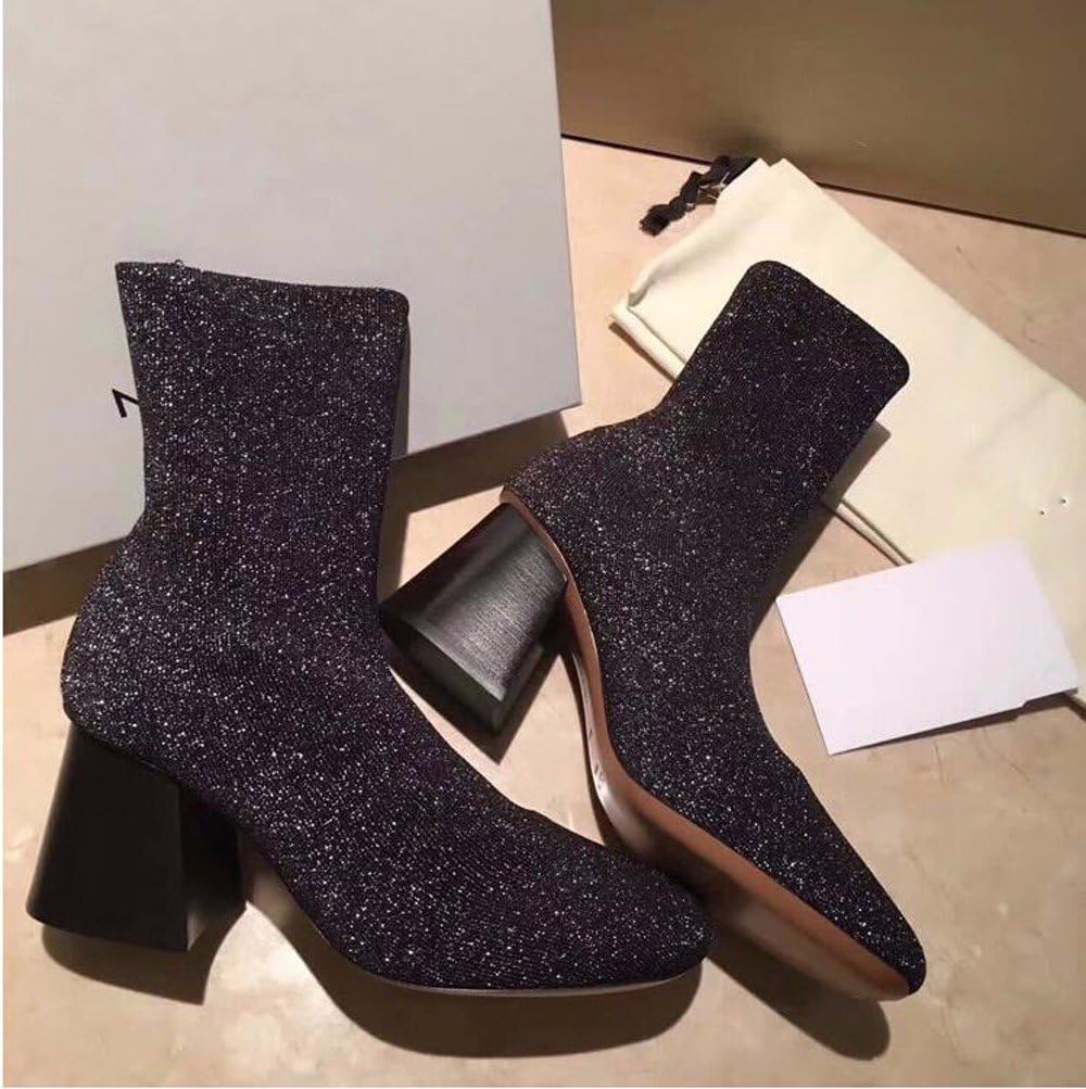 SDKIR-Europe Socks Boots Female Shoes With Thick Wool Knitted Elastic Fall Boots High Heeled Boots Boots Stovepipe