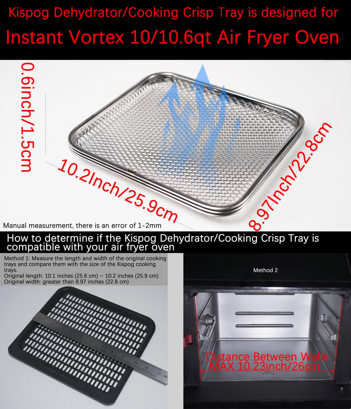 Kispog 3-Pack Cooking Crisper Trays: Mesh Stainless Steel Replacement Trays Fit Instant Pot Air Fryer Oven 10QT - Max Airflow - BPA-Free - 2025