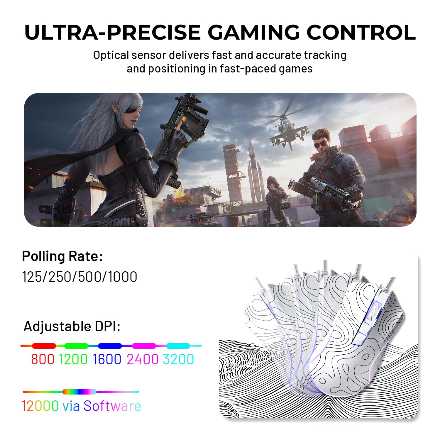 XVX G705 Wired Gaming Mouse, 12000 DPI RGB Gaming Mouse with 12 Backlit Modes & 7 Macro Buttons, PC Gaming Mice Support DIY Keybinding, Mouse Gamer Computer Mouse for Laptop PC Mac Windows,Topographic