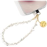 Little Fire Craft Beaded Phone Charm Nature Stone Cell Phone Wrist Strap Crystal Beaded Charm Stone Beads Chain Wrist Lanyard Hand Wristlet - White Turquoise