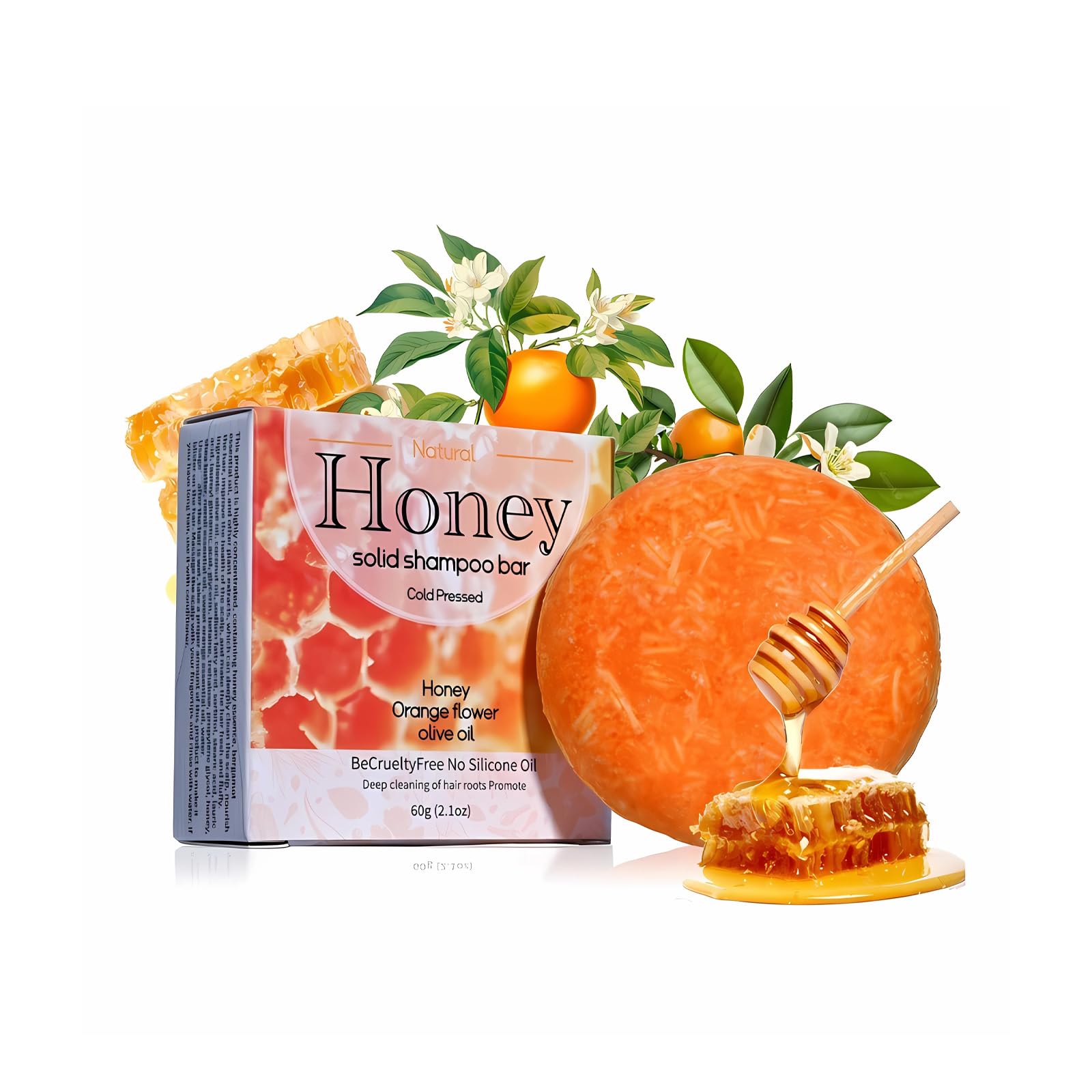 Shampoo Bar Conditioner for Hair Growth Cleanse Moisturize Nourish Strengthen Handcrafted Soap Safe Hair Care For Unisex All Hair Types Plastic-Free 60g (Honey)