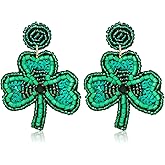 St Patricks Day Dangle Earrings Beaded Shamrock Earrings Handmade Hypoallergenic Cute Green Leaf Lucky Clover Drop Dangling Earrings for Women Teacher Irish Holiday Jewelry Gift