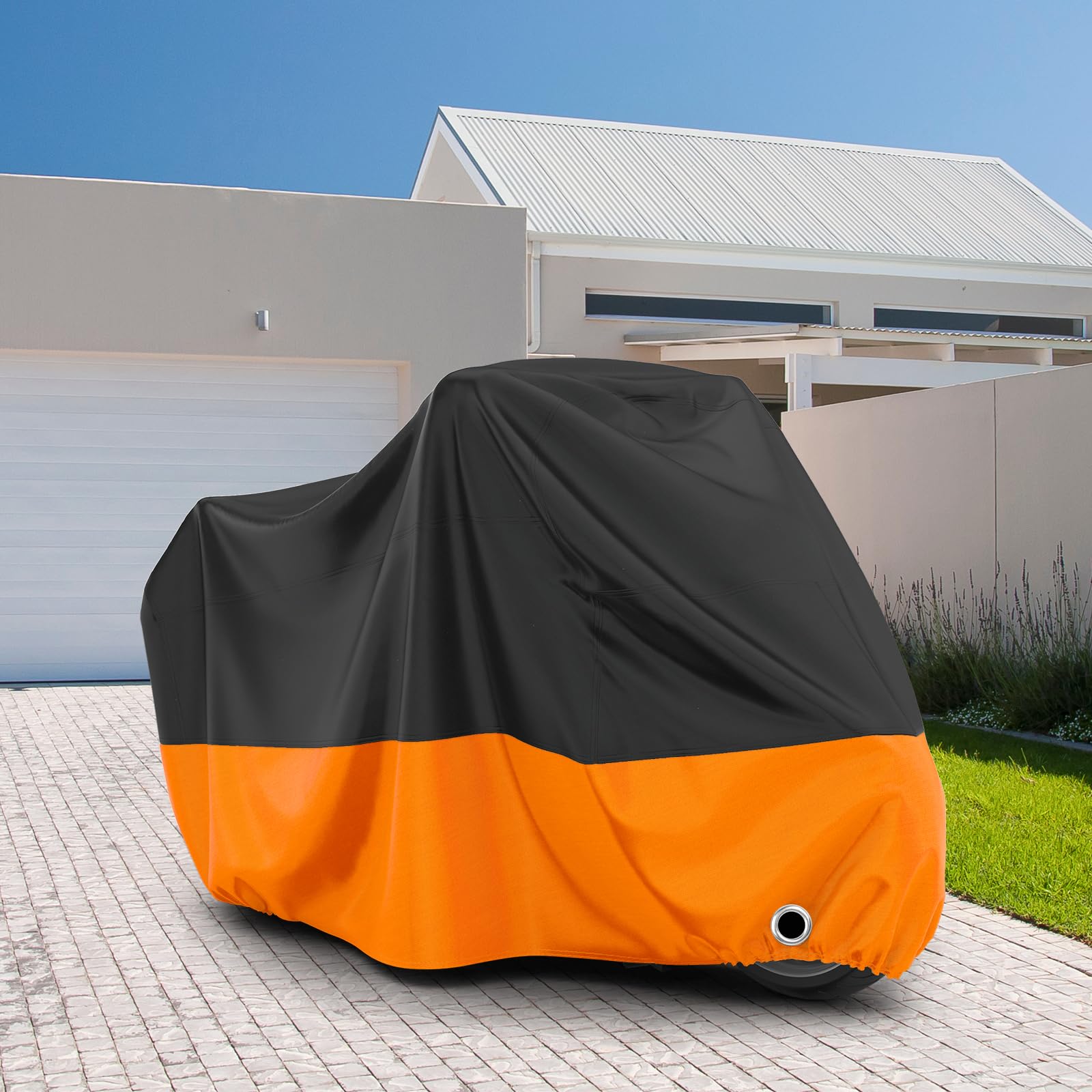Favoto Motorrad Abdeckplane Outdoor Orange - Roller Motorradabdeckung Wasserdicht Staubdicht UV-Schutz mit Schlossloch Winddichte Schnalle Oxfordstoff XL 220cmx105cmx125cm 7