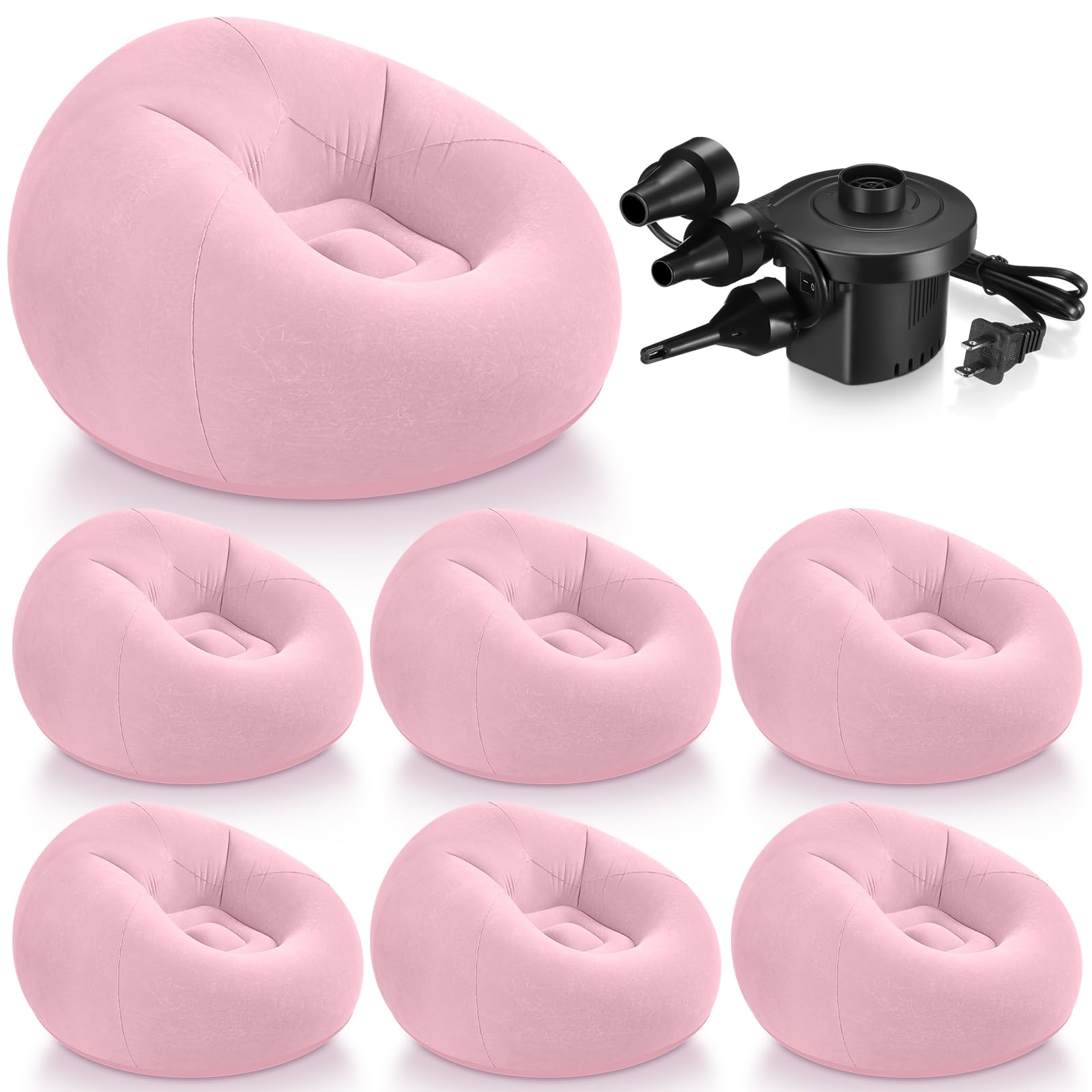 Photo 1 of Realspring 6 Pcs Bean Bag Chairs for Adults Inflatable Chairs with Electric Air Pump,Blow up Couch Folding Portable Inflatable Couch Lazy Sofa for Reading Living Room Camping (Pink)