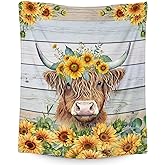 PAKKITOP Highland Cow Blanket for Adults, 80x60 Inches Aesthetic Yellow Sunflower Throw Blanket Decor for Bed Couch Sofa
