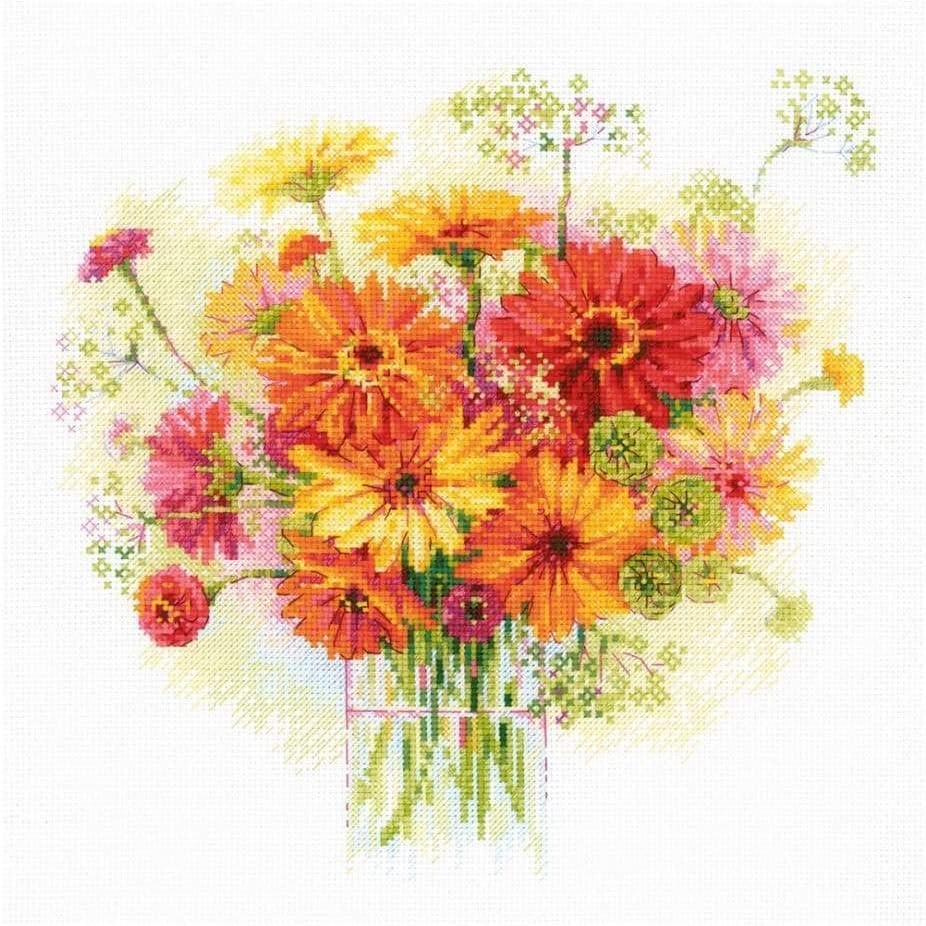 RIOLIS Cross Stitch Kit - 1485 - Watercolour Gerberas, White - Image 5