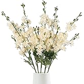 Fqueelvys 5 PCS Champagne Delphinium Artificial Flowers, 38.5" Long Stem Flowers for Tall Vase Faux Larkspur Champagne Silk Snapdragon Flowers for Wedding Centerpieces Home Party Decor