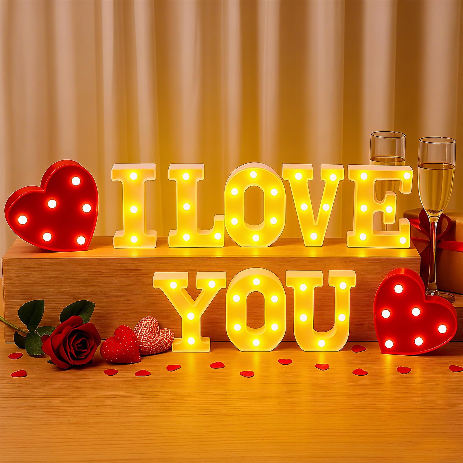 Photo 1 of Honoson 10 Pcs I Love You Light up Sign Valentine Decoration Anniversary Present Romantic Heart LED Letters Lights for Valentine Day Wedding Engagement Boyfriend Girlfriend Lover Special Night Party