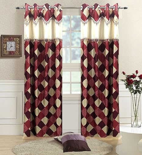 Buy Homefab India S Set Of 2 Designer Checks Maroon Long Door
