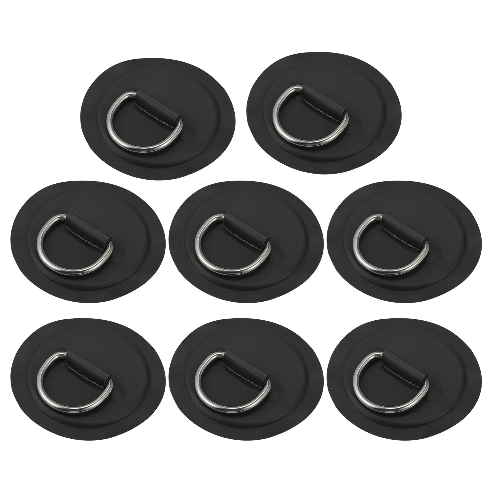 X AUTOHAUX 8pcs 8cm Black D Ring Patch Pad PVC Stainless Steel for Surfboard