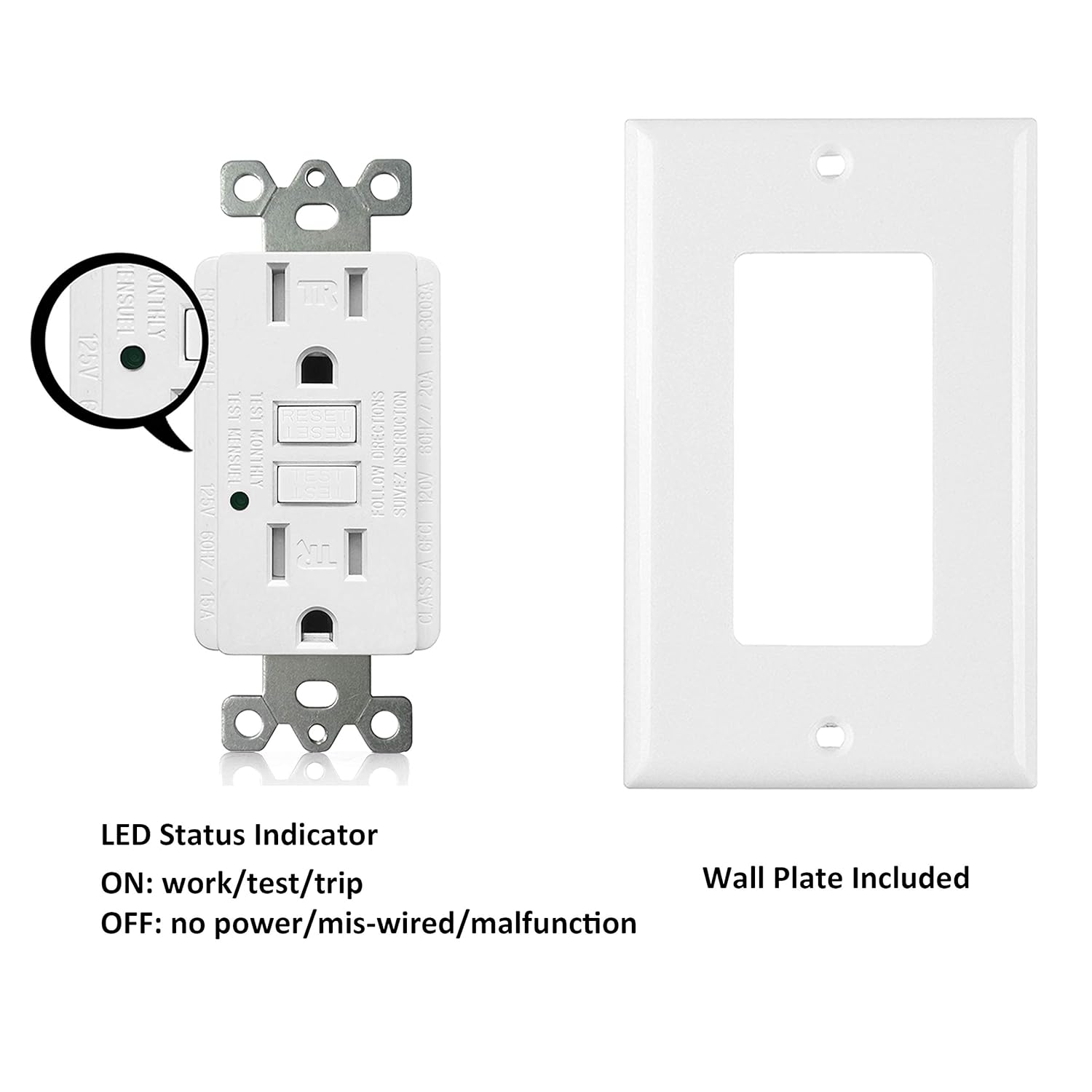 [10 Pack] BESTTEN 15 Amp GFCI Outlet, Tamper-Resistant(TR) GFI Receptacle with LED Indicator, Decorative Wallplate Included, ETL Certified, White: Industrial & Scientific