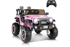 Hikole 24V 4WD/2WD Electric Kids Car with 4x4 Powerful Engine, Remote Control, Spring Suspension, Music, 2 Seater Electric Kids Ride on Truck W/20 Extra Wide Seat, Colorful LED Lights, Pink