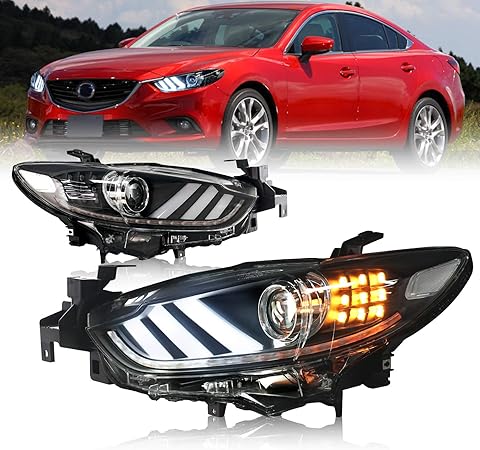 Amazon Luyunマツダ アテンザ ムスタング スタイル ヘッドライト Ledヘッドランプ ダブル プロジェクター ローエンド ハロゲン専用新品 Hid バブル バラストつき 左右ペアヘッドライト For Mazda Atenza 14 15年 ブレーキ テールランプ 車 バイク