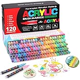 120 Colors Soft Brush Tip Acrylic Markers Set, Paint Pens for Rock, Wood, Fabric, Canvas, Glass, DIY Crafts, Waterproof Paint Markers, Vibrant Acrylic Pens for Artists and Art Projects