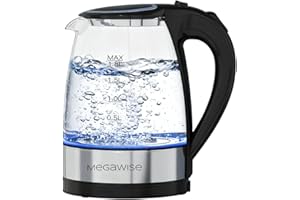 MegaWise Electric Kettle, 1.8L Borosilicate Glass Tea Kettle with LED Light, Auto Shut-Off and Boil-Dry Protection Cordless Kettle Fast Boiling