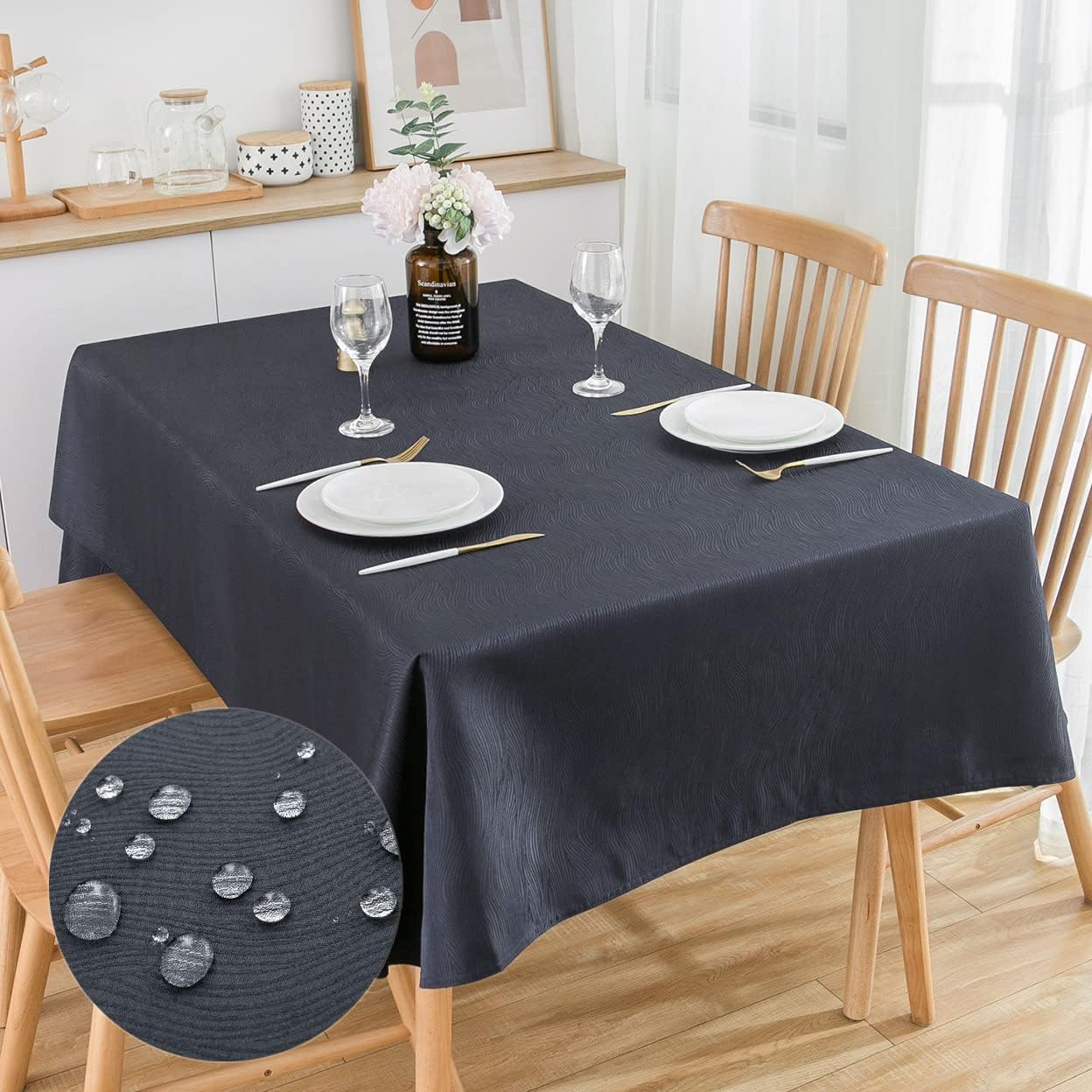 SPRICA Jacquard Tablecloth Water Resistance Solid Colour Heavy Weight Soft Table Cover, Machine Washable, Size 300x150cm, Dark Grey