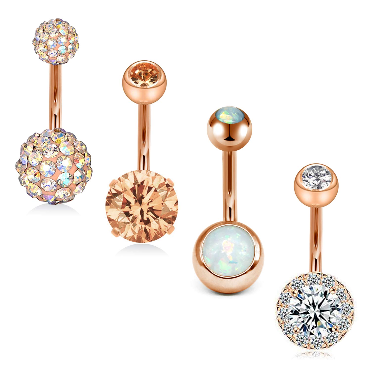 FECTAS Pack of 4 Belly Button Ring Set Stainless Steel 14 Gauge Navel Barbell 10mm Bars Piercing Jewellery