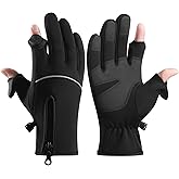 Winter Gloves Men & Women, 2 Finger Exposable Touch Screen Gloves Running Gloves Cycling Gloves Driving Gloves, Warm Gloves Winter Fishing Gloves