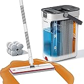 Mop and Bucket Set, 3-Tank Flat Mop and Bucket System for Separate Dirty & Clean Water, 65" Mops for Floor Cleaning with Wash