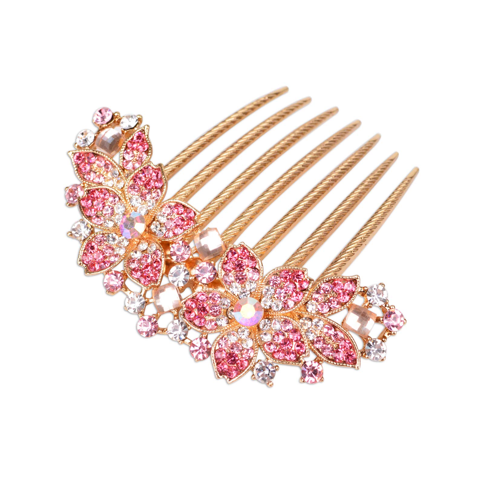 Sankuwen Women Rhinestone Inlaid Flower Hair Comb Hairpin Barrette Accessory,Also Perfect Mother's Day Gifts for Mom (Pink)