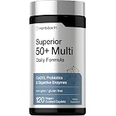 Horb&auml;ach Multivitamin for Men and Women Over 50 | 120 Caplets | Daily Supplement for Adults | with Coq10, Probiotics &amp; Digestive Enzymes | Vegan, Non-GMO, Gluten Free Formula