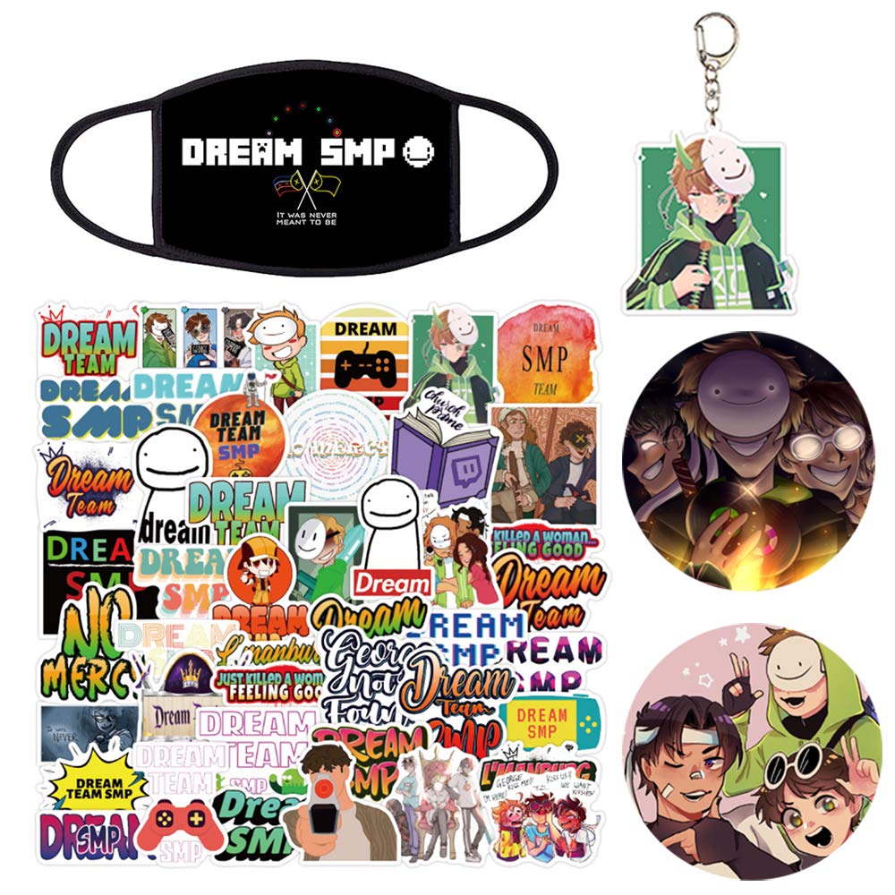 Dream Merch- Dream Stickers,Dream Button Pins,Dream Face Mask,Dream Keychain Gift Set(Dream Set)