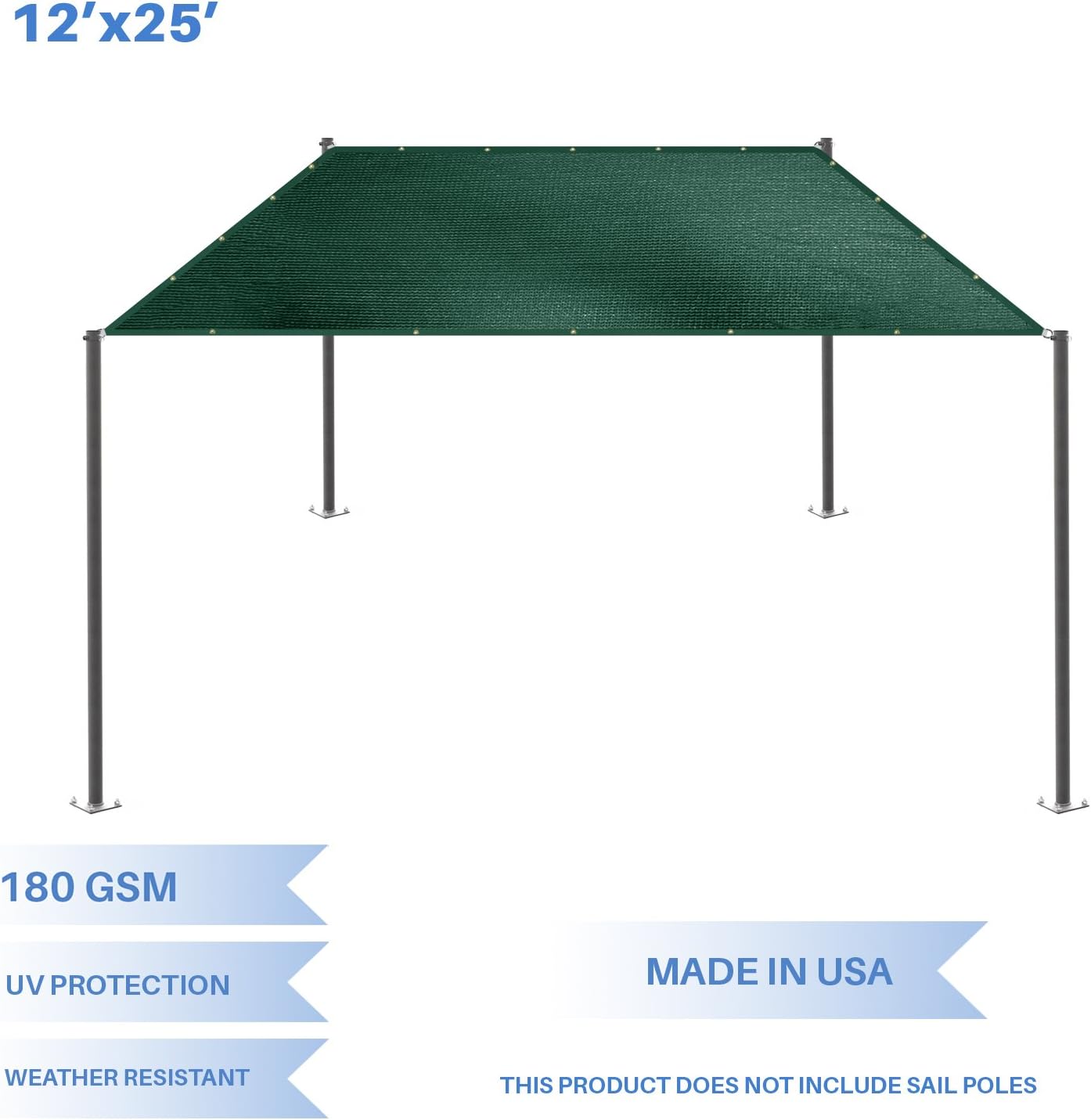 E&K Sunrise 12' x 25' Sun Shade Sail Green Straight Edge
