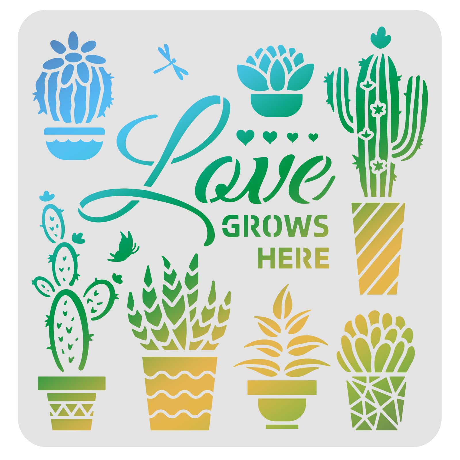 FINGERINSPIRE Love Grows Here Stencils 30x30cm Potted Plants Painting Stencil Reusable Cactus Succulents Drawing Stencil Template for Painting on Wood, Floor, Wall, Paper and Fabric