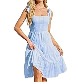Beautiful Nomad Women's Summer Dress Boho Spaghetti Tie Straps Square Neck Flowy Ruffle Sundress Dresses with Pockets