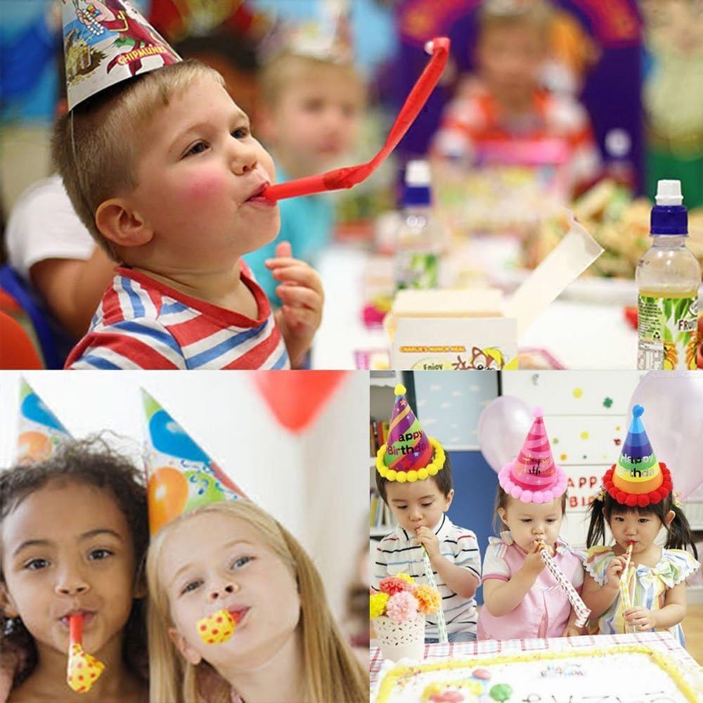 HEHALI 72pcs 2 Kinds of Musical Blowouts, Colorful Paper Noisemaker and Glitter Fringed Metallic Blow Outs Whistles for Party: Toys & Games
