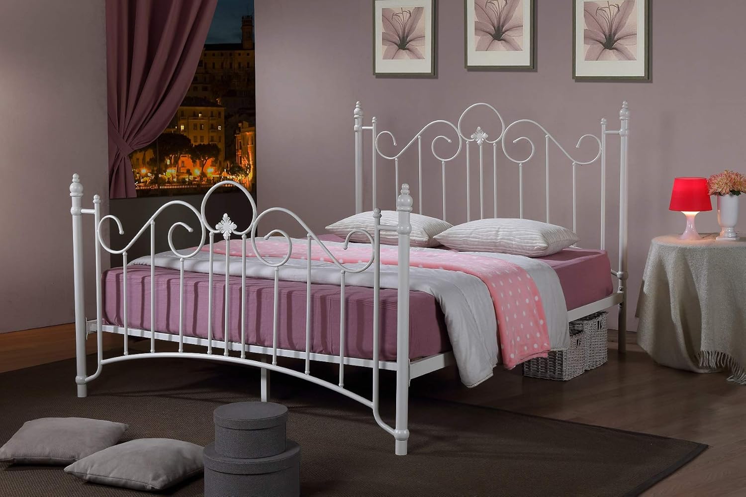 ROYALE COMFORT Virginia Double Metal Bed Frame White Victorian Style