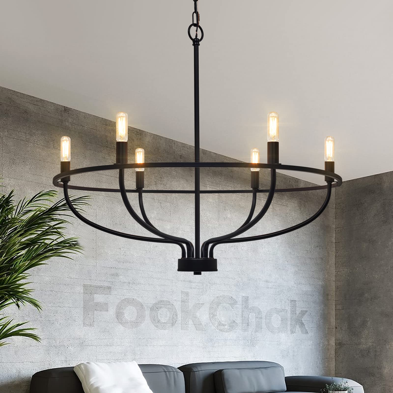 Photo 1 of (UNTESTED) FookChak Black Dining Room Light Fixture, 6-Light Farmhouse Black Chandelier for Bedroom Metal Candle Chandeliers Hanging Lighting for Kitchen Living Room Entryway Foyer, 28.54in