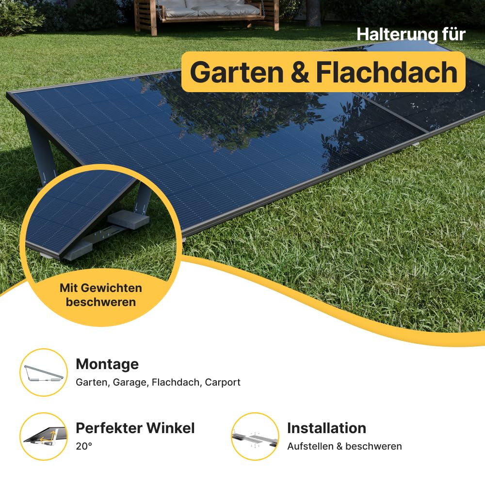 Solakon® 1000W Balkonkraftwerk mit Halterung (Flachdach) - Balkonkraftwerk 800W komplett Steckdose - 800 Watt Wechselrichter - Solaranlage Komplettset - 500W bifaziale Solarmodule inkl. Zubehör 5