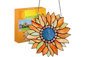Capulina Large Size Sunflower Stained Glass Window Hangings Suncatcher Handmade Tiffany Glass Crafts Gifts for Family and Friends