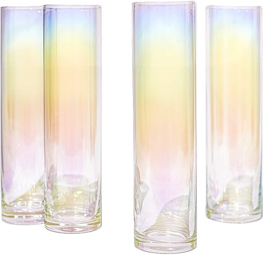 Amazon Com Stemless Champagne Flutes Handcrafted Crystal Set Of 4 In Protective Packaging For Wedding Anniversary Or Christmas Hand Blown Glass With Red And White Pearly Iridescent Cast 6 5 Ounces Champagne Glasses