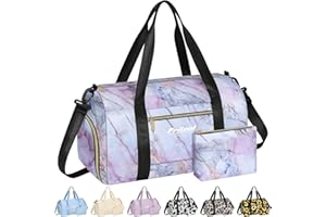 Pritent Gym Bag for Women with Shoe Compartment, Sport Gym Tote Bags Waterproof Travel Duffle Carry on Weekender Overnight Bag for Hospital Yoga Beach Maternity Mommy 20inch Pink Marble