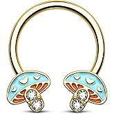 CM Crareesi Mania Mushroom Septum Ring Gold 16G Septum Piercing Jewelry 316L Stainless Steel Daith Helix Cartilage Earrings for Women