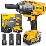ALLOYPOWER Cordless Brushless Impact Wrench, 1475 ft-lbs (2000N.m), 1/2 High Torque power impact gun, 3-Mode Speed, 4000mAh Battery, 3 Sockets, Electric Impact Wrench Set for Car Tire Truck RV Mower