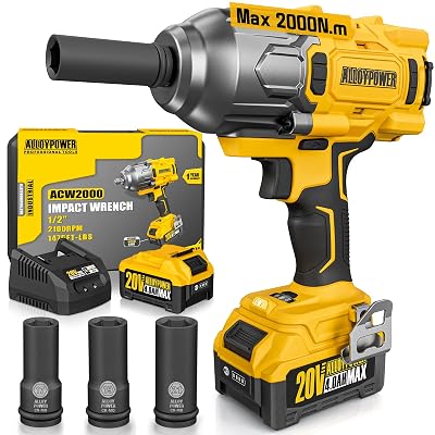 ALLOYPOWER Cordless Brushless Impact Wrench, 1475 ft-lbs (2000N.m), 1/2 High Torque power impact gun, 3-Mode Speed, 4000mAh Battery, 3 Sockets, Electric Impact Wrench Set for Car Tire Truck RV Mower