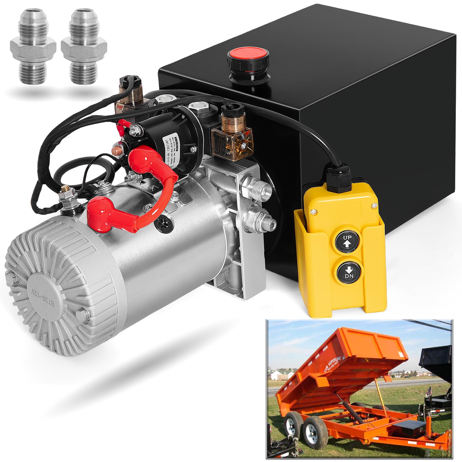 Photo 1 of (Used)(damaged)Hydraulic Pump 12V Dump Trailer Pump - Double Acting, 8-Quart Electric Power Unit for Dump Trailers and Car Lifting (8 Quart)