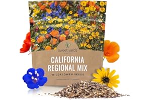 SWEET YARDS California Wildflower Mixture - Bulk 1 Ounce Packet - Over 7,000 Native Seeds - Open Pollinated and Non GMO