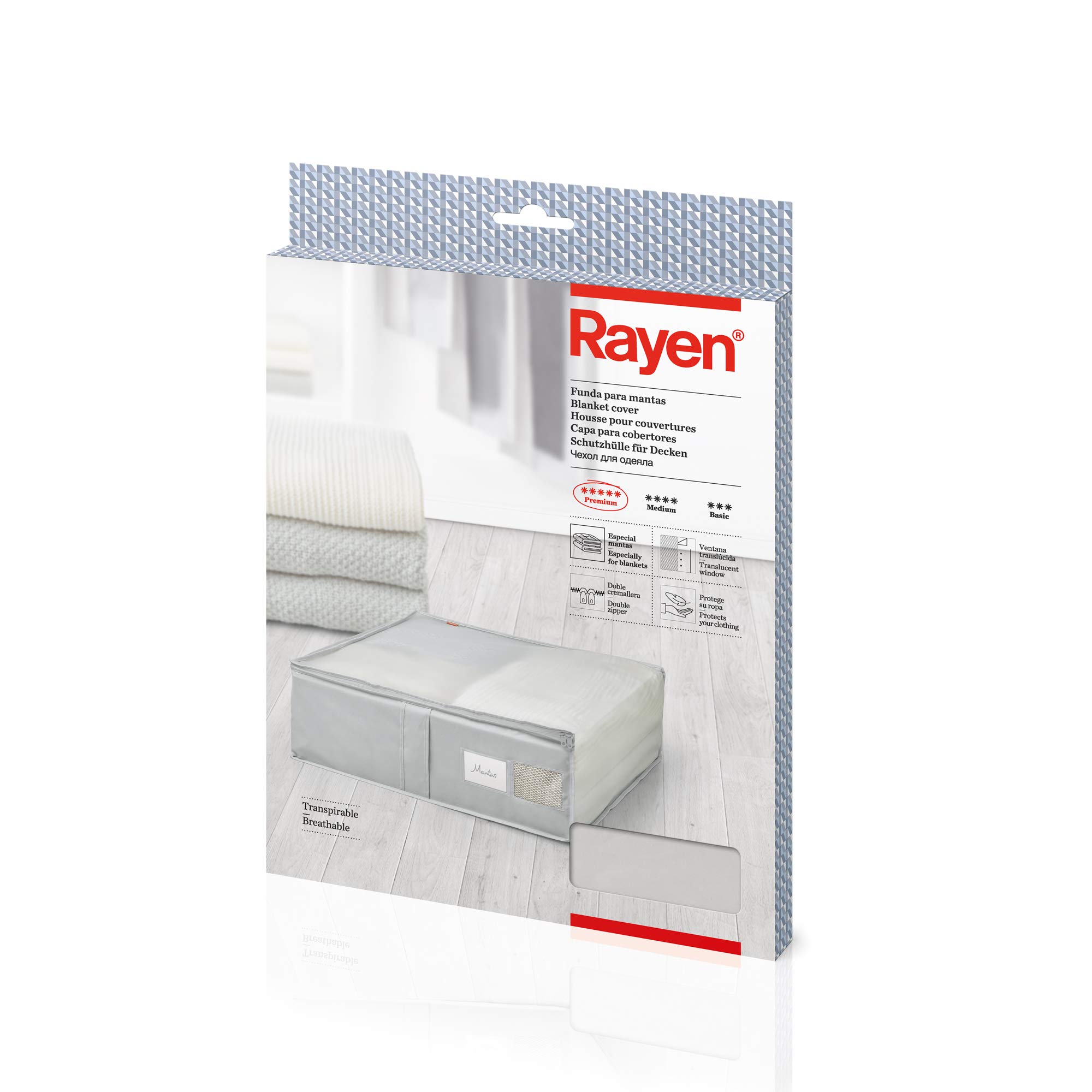 Rayen Storage Box Bedclothes. Zip-up Fabric Bag for Clothes with Breathable, Folding and Resistant Vent, Polyester, Light Grey/Translucent, 55 x 65 x 20 cm,2363.50