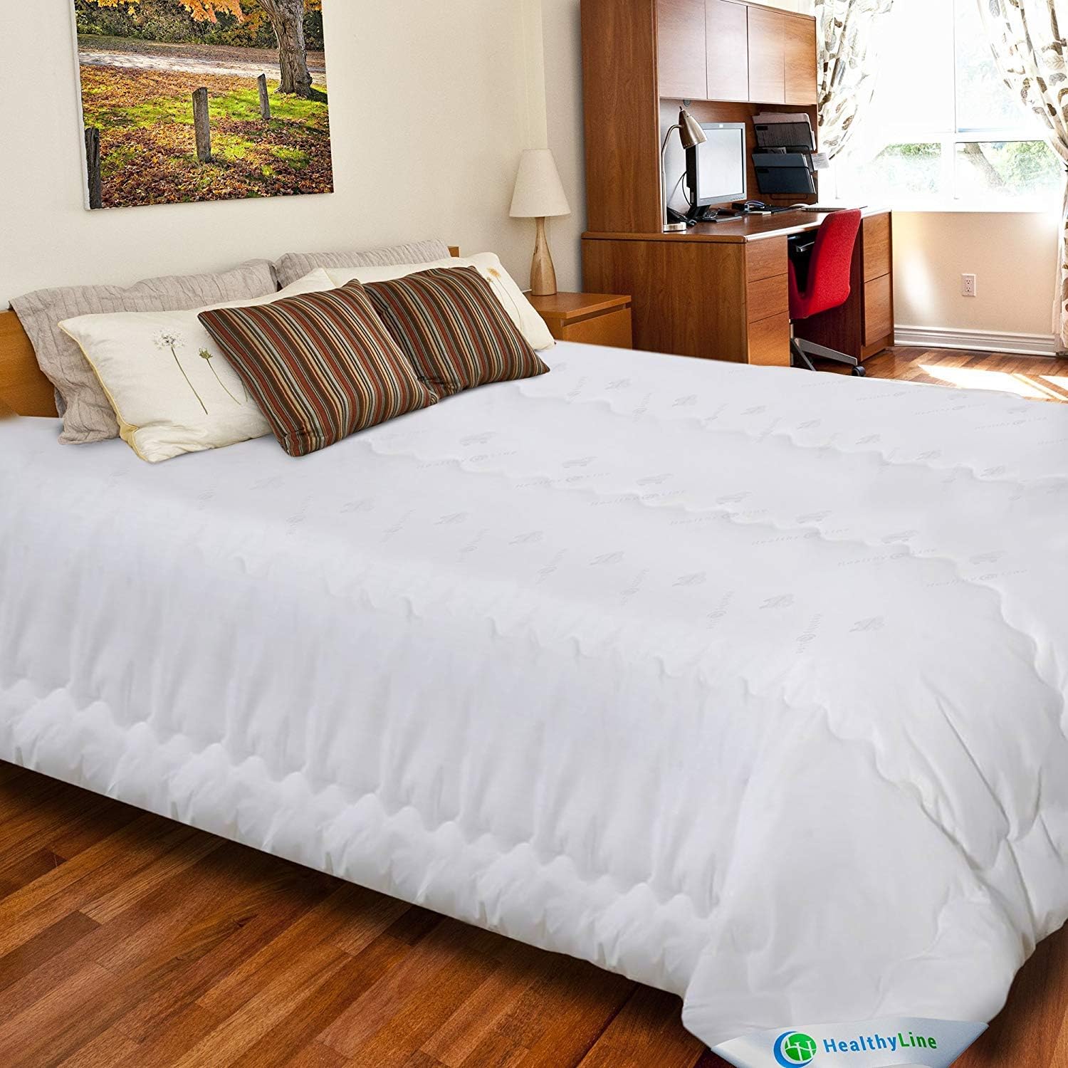 HealthyLine Energy Comforter - Tourmaline Fiber Filled, 233 TC White Cotton Shell, Lightweight, Breathable - Biomagnetic Negative Ion and Far Infrared Therapy (King Size): Health & Personal Care