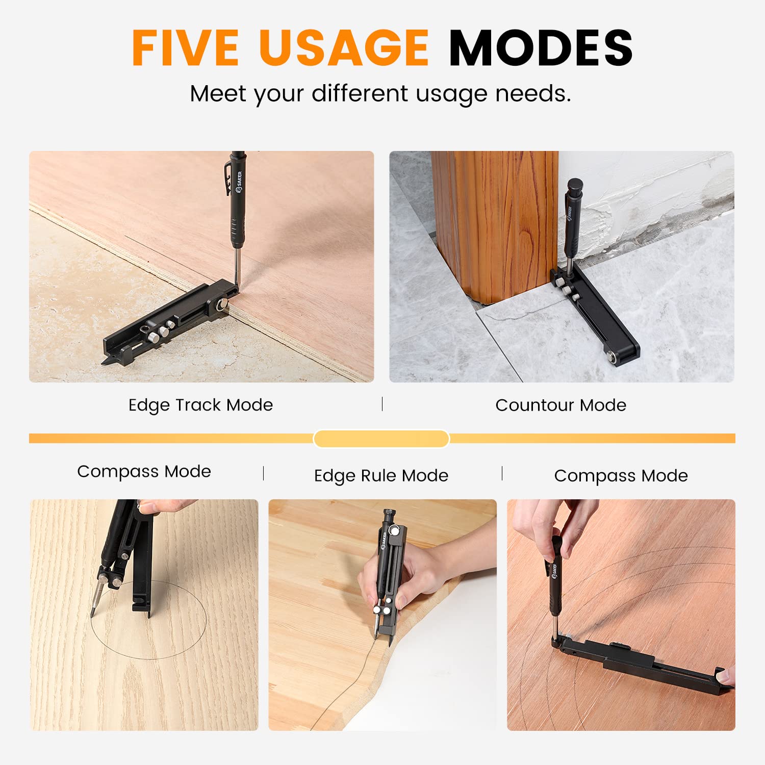 Saker Multi-function Scribing Tool- Construction Pencil- Aluminum Alloy Scribe Tool with Deep Hole Pencil,DIY Woodworking Scribe Gauge Scriber Line Maker Measuring Tool,Gifts For Men(5.5Inch BLACK)