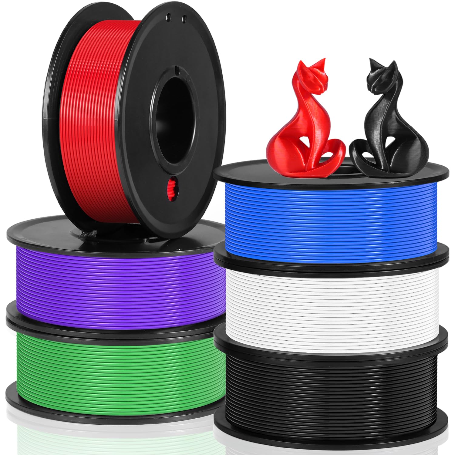 Photo 1 of Dynta 3D Printer Filament PLA 1.75mm – 6 Color, 250g, Spool Holder 45mm Mini Spools Bundle for FDM Printers – Compatible with Ender 3, CR-10, Tangle-Free & Consistent Printing